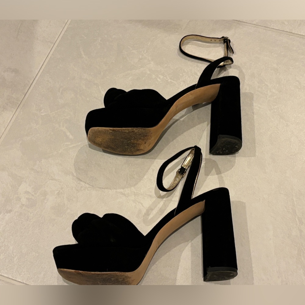 Kate Spade Confetti Platform Sandal Heels Black Suede Size 6.5 - Picture 7 of 13